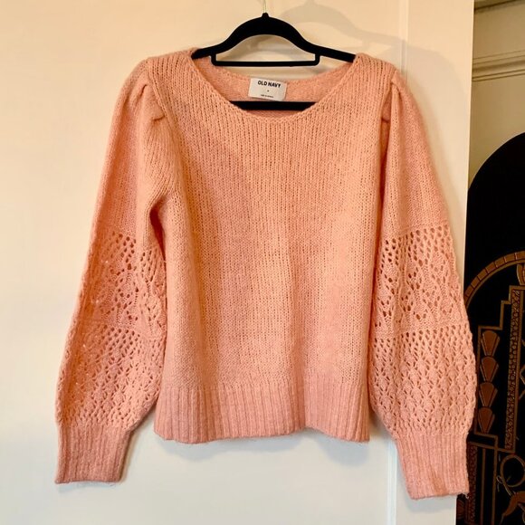 Old Navy Heathered Pointelle Knit Sweater Pink sz M - Picture 2 of 3